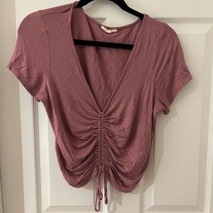 Live In The Moment pink blouse with tie in front. Size L.